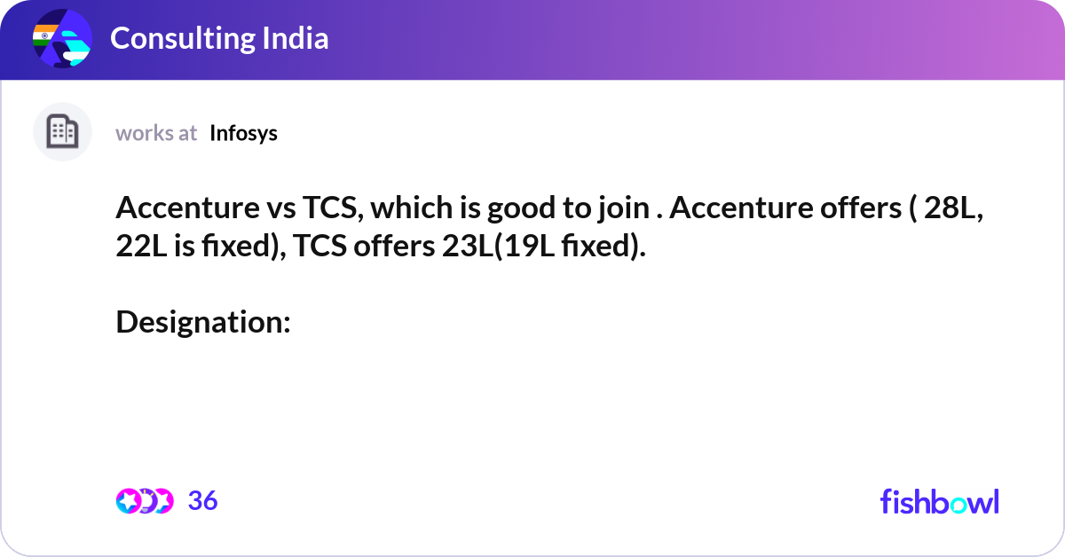 Accenture vs TCS, which is good to join . Accentur... | Fishbowl