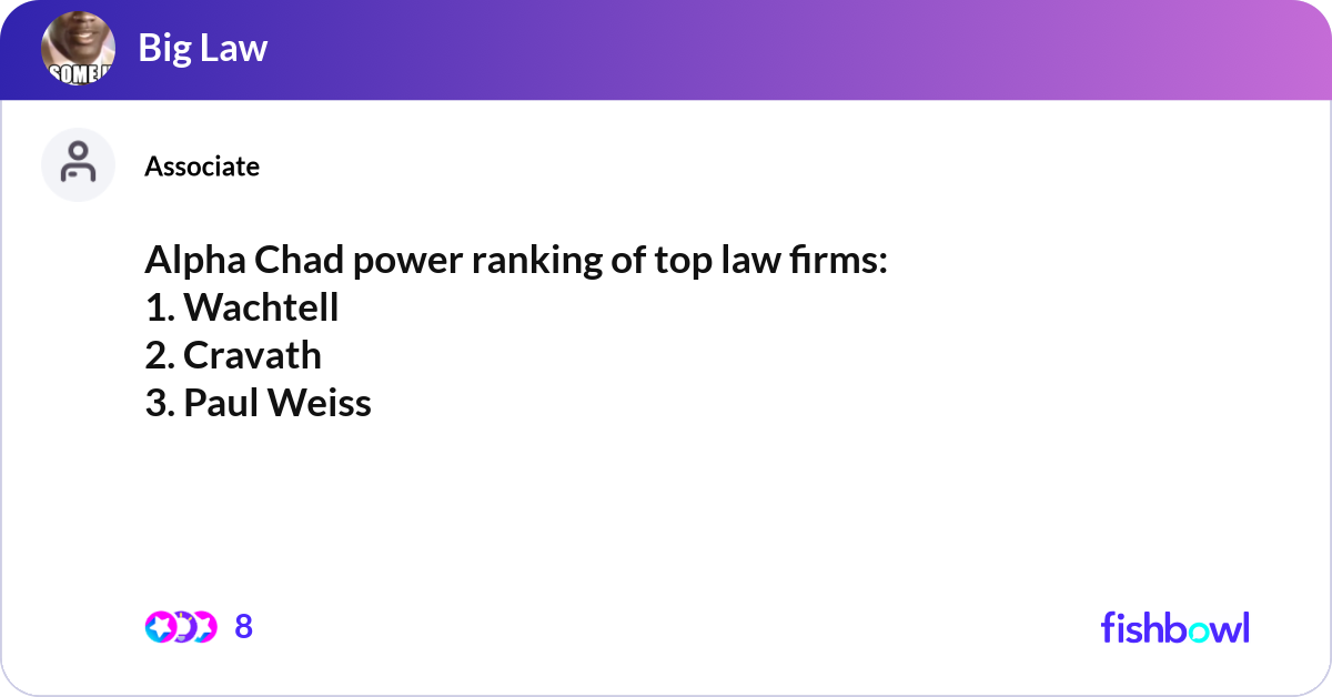Alpha Chad power ranking of top law firms: 1. Wach... | Fishbowl
