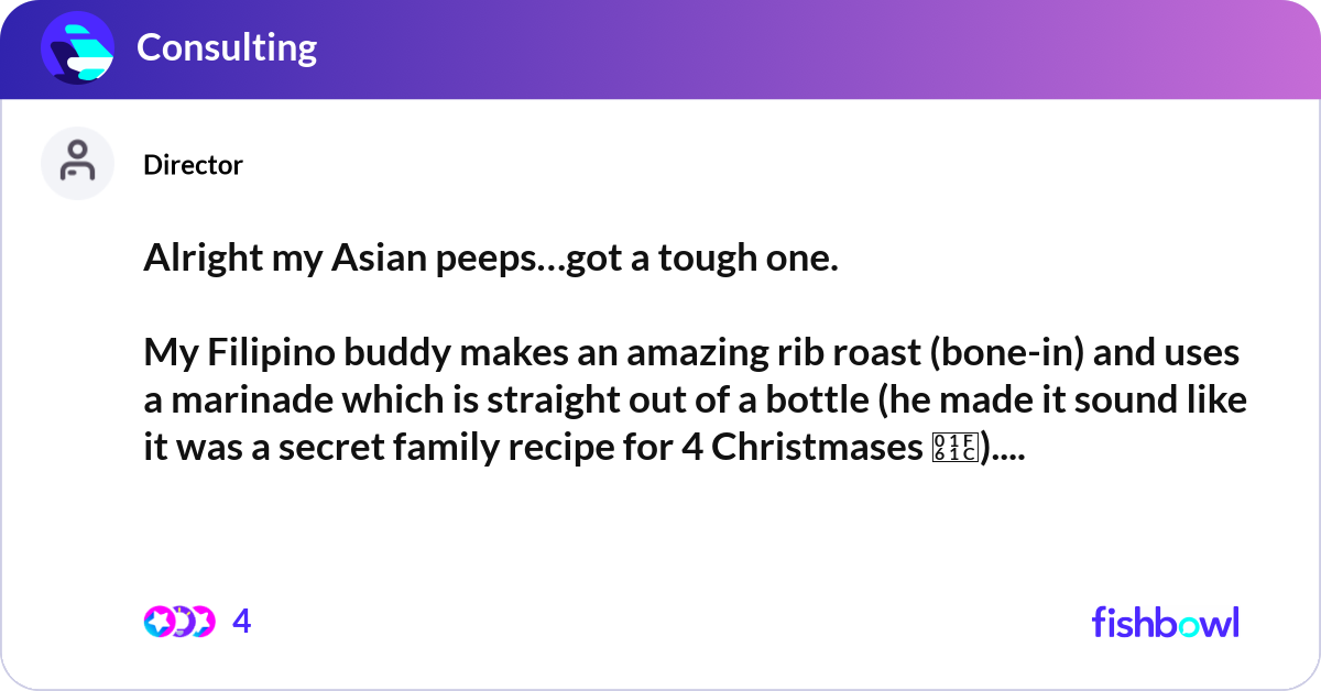 Alright my Asian peeps…got a tough one. My Filipi... | Fishbowl
