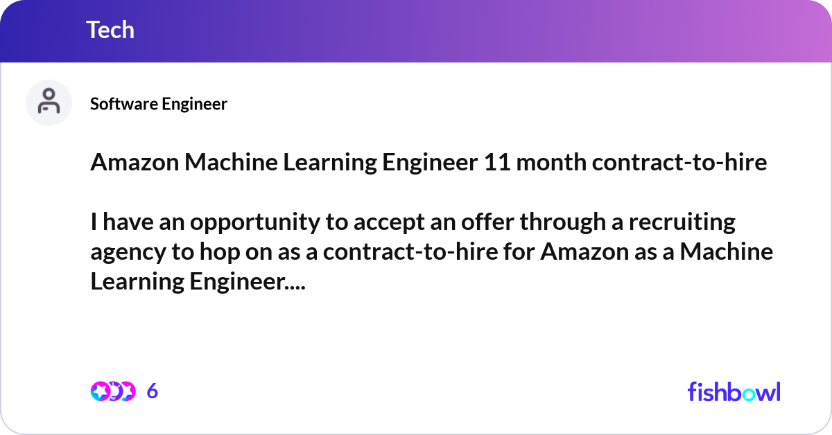Amazon Machine Learning Engineer 11 month contract... | Fishbowl