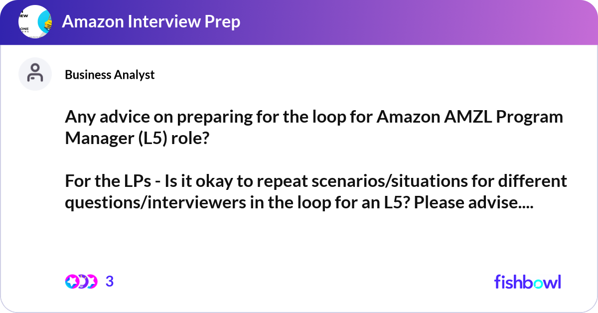 Lp Questions. Amazon Any advice on preparing for the loop for Amazon AM... | Fishbowl