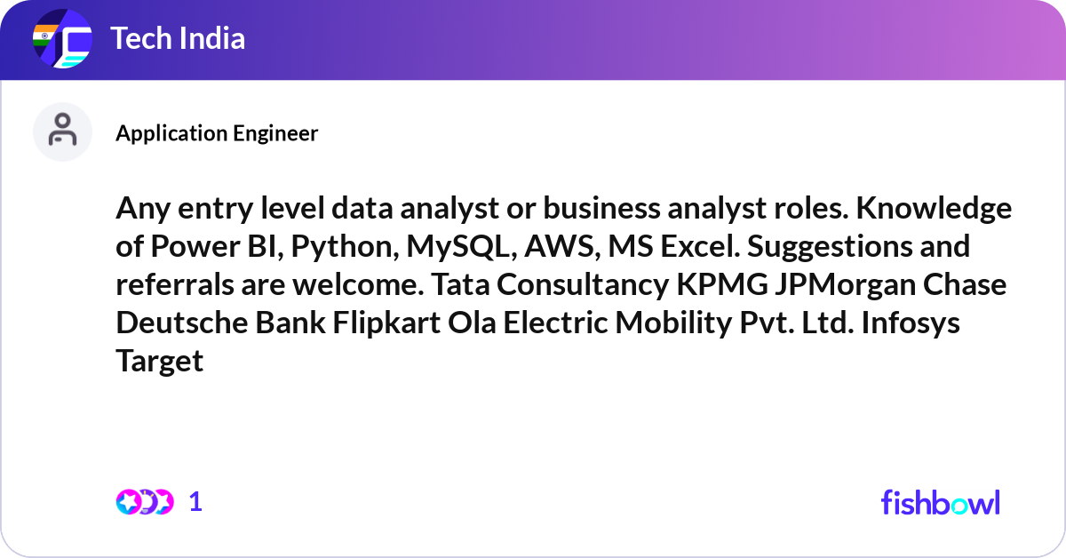 Any entry level data analyst or business analyst r... | Fishbowl