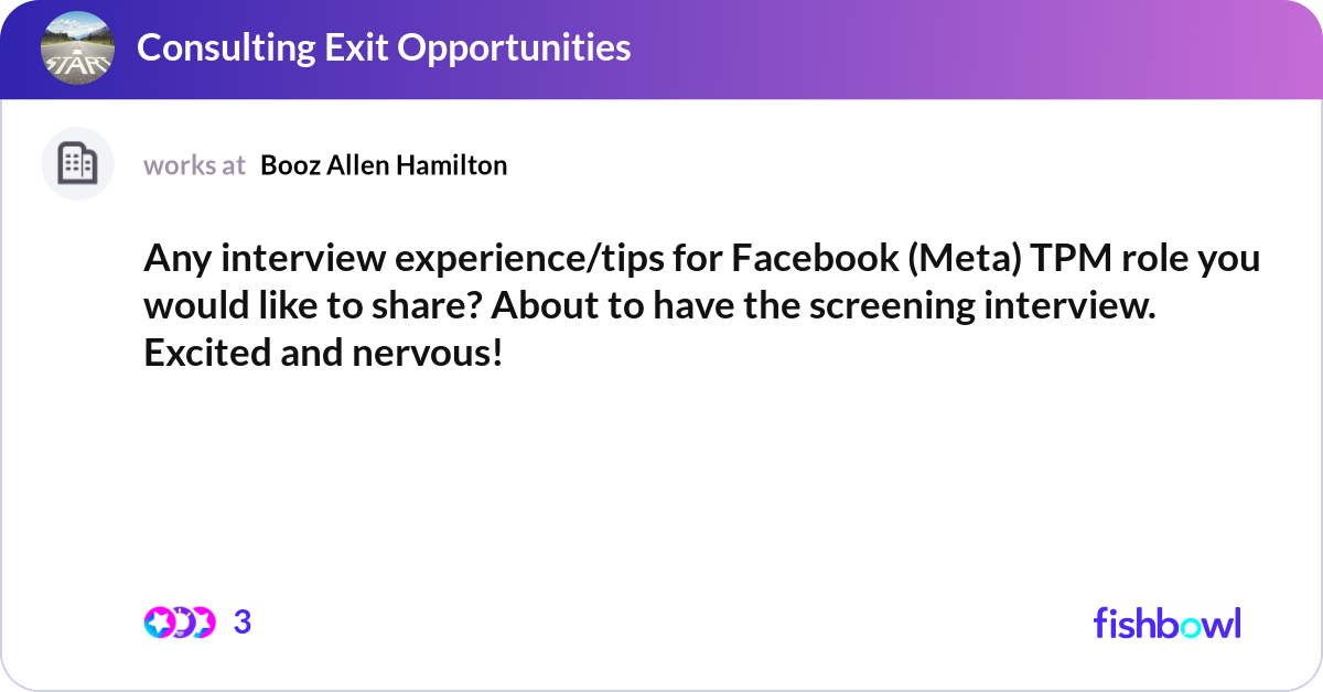 Any interview experience/tips for Facebook (Meta) ... | Fishbowl