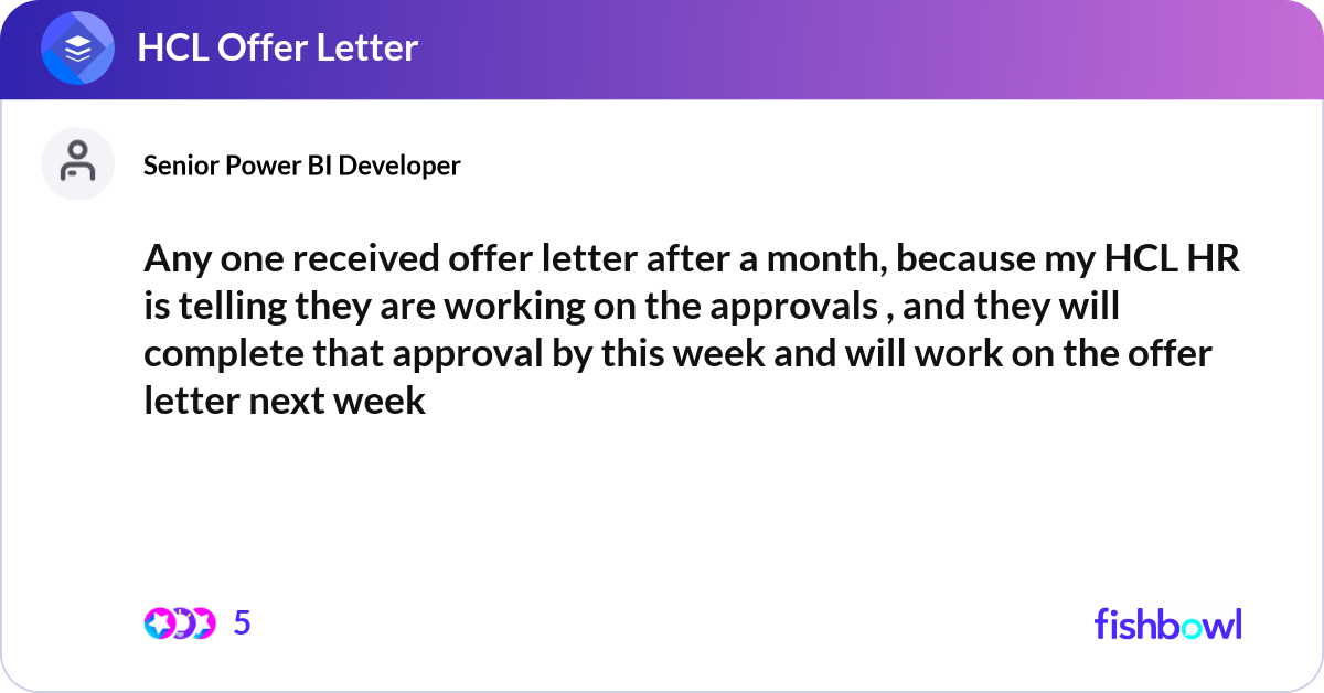Any one received offer letter after a month, becau... | Fishbowl