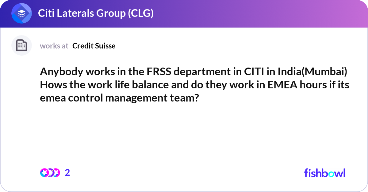 Anybody works in the FRSS department in CITI in In... | Fishbowl