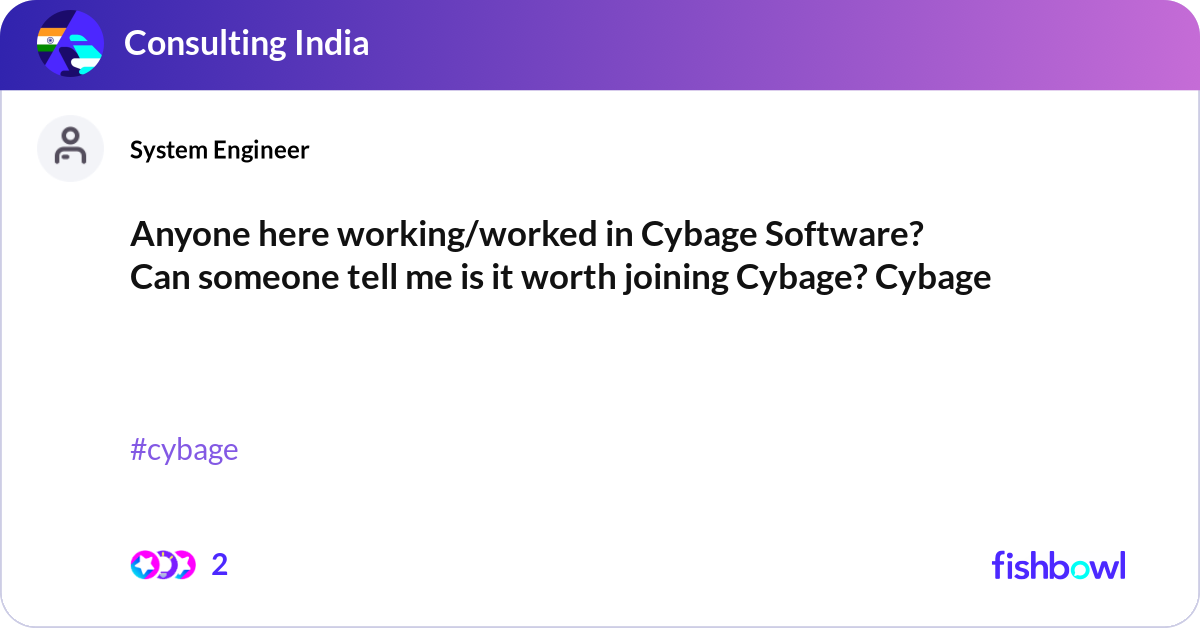 Cybage Techfest Anyone here working/worked in Cybage Software? Can... | Fishbowl