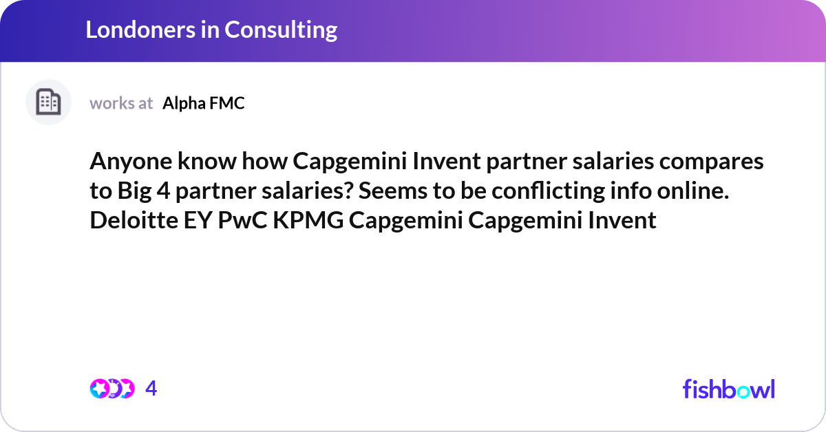 Anyone know how Capgemini Invent partner salaries ... | Fishbowl