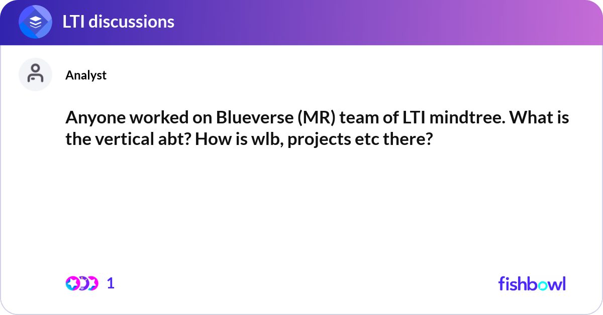 Ltim Blueverse Anyone worked on Blueverse (MR) team of LTI mindtr... | Fishbowl