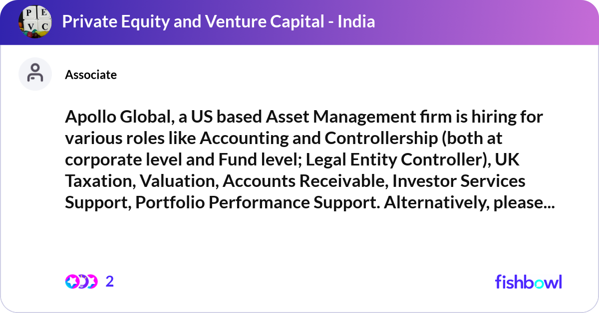 Apollo Global, a US based Asset Management firm is... | Fishbowl