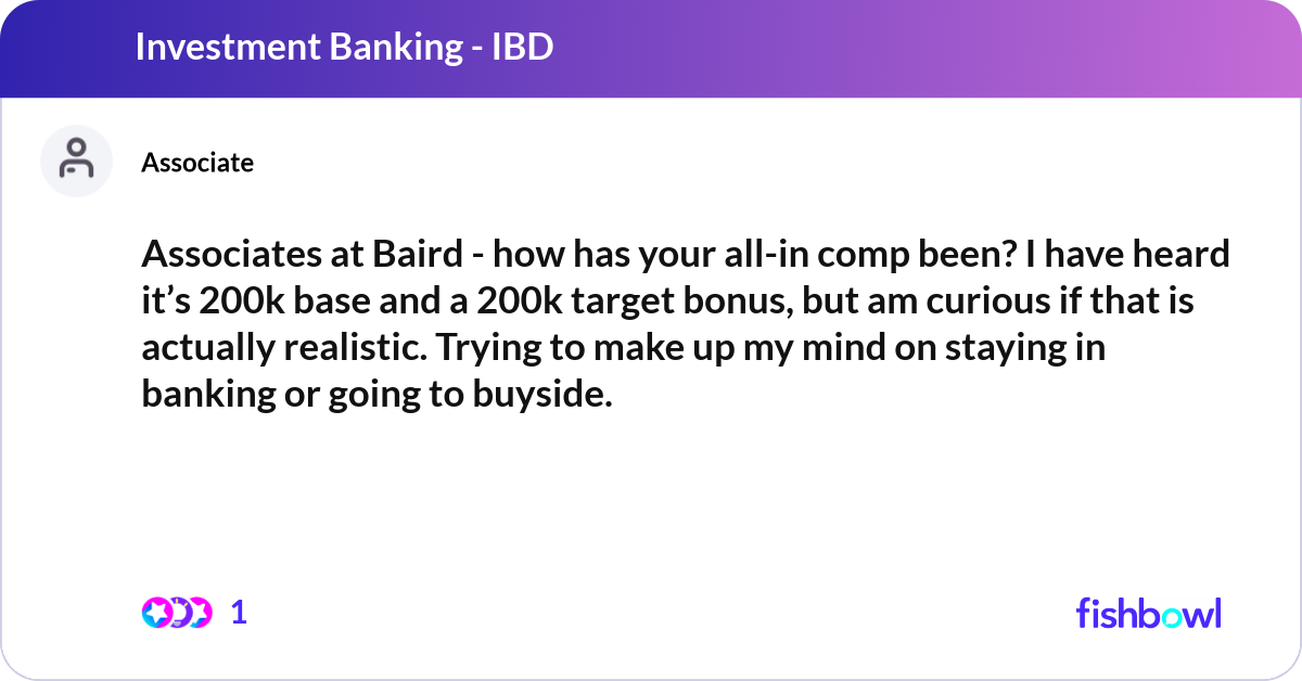 Associates at Baird - how has your all-in comp bee... | Fishbowl