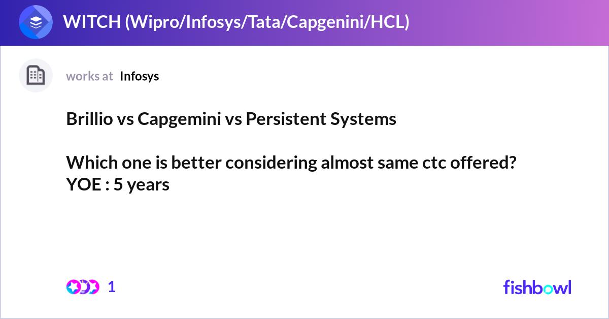 Brillio vs Capgemini vs Persistent Systems Which ... | Fishbowl