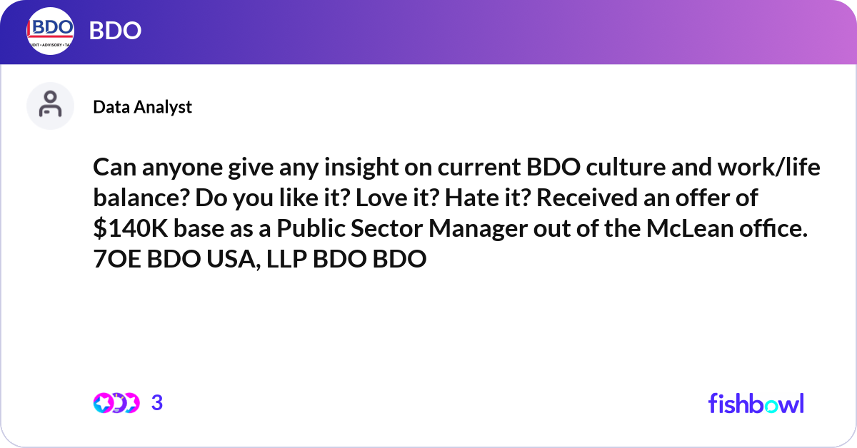 Can anyone give any insight on current BDO culture... | Fishbowl