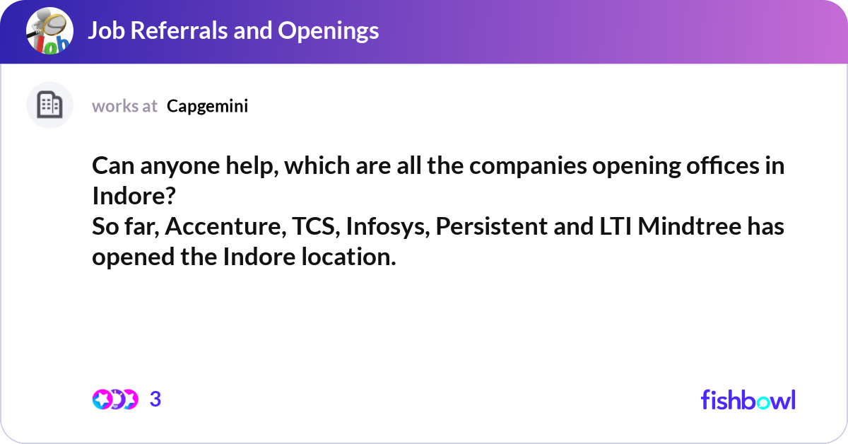 Persistent Indore Address Can anyone help, which are all the companies openi... | Fishbowl