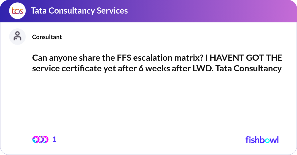 Can anyone share the FFS escalation matrix? I HAVE... | Fishbowl