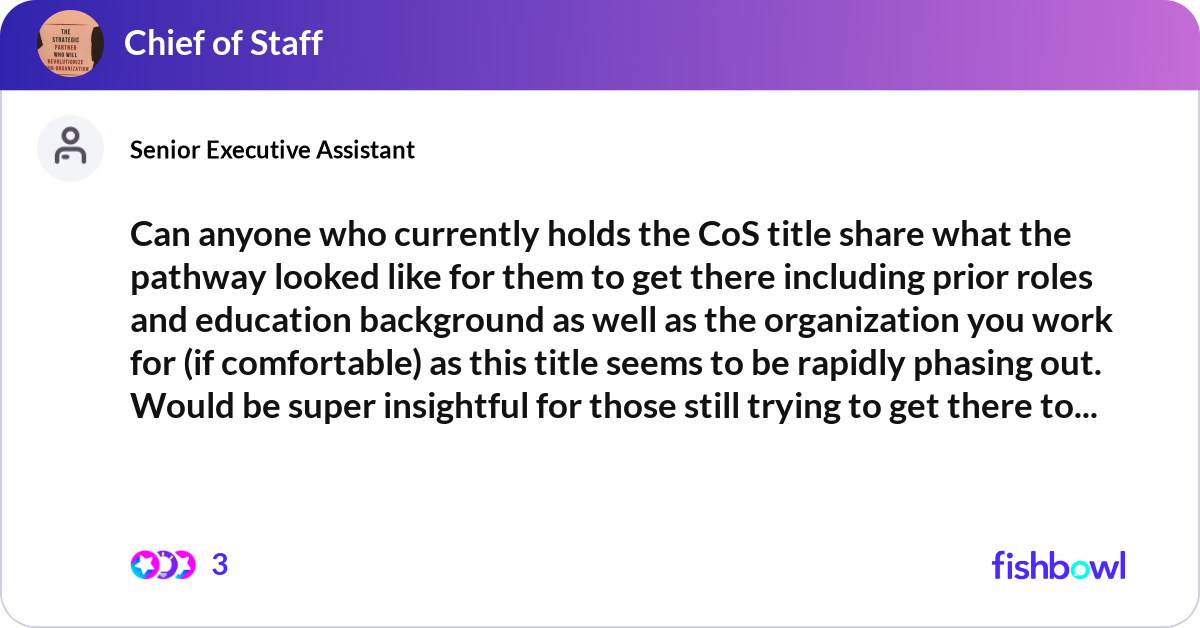 Can anyone who currently holds the CoS title share... | Fishbowl