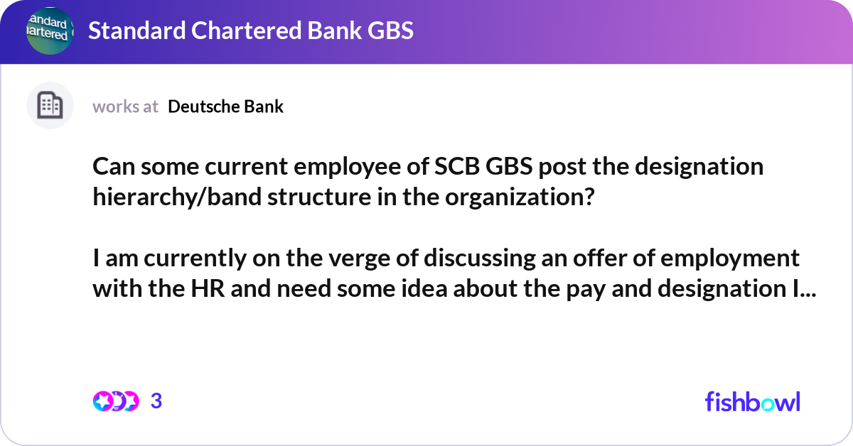 Can some current employee of SCB GBS post the desi... | Fishbowl