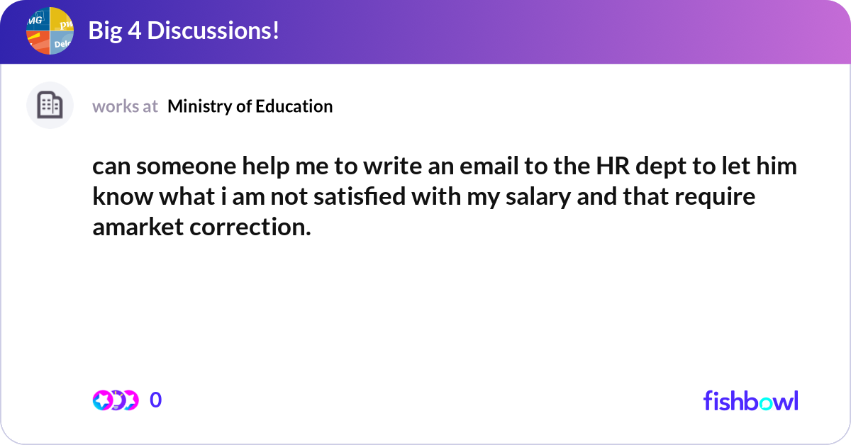 Email Help Me can someone help me to write an email to the HR de... | Fishbowl