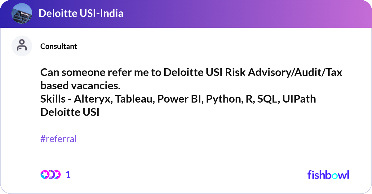 Deloitte Risk Icon Can someone refer me to Deloitte USI Risk Advisory... | Fishbowl