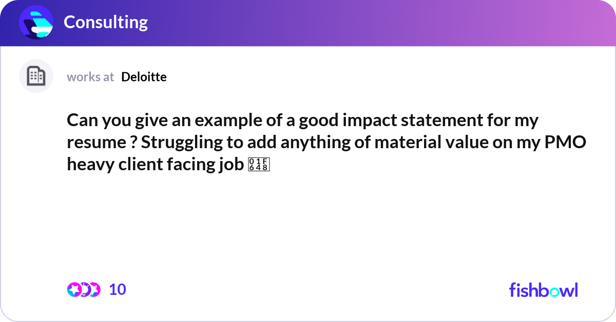 Can you give an example of a good impact statement... | Fishbowl