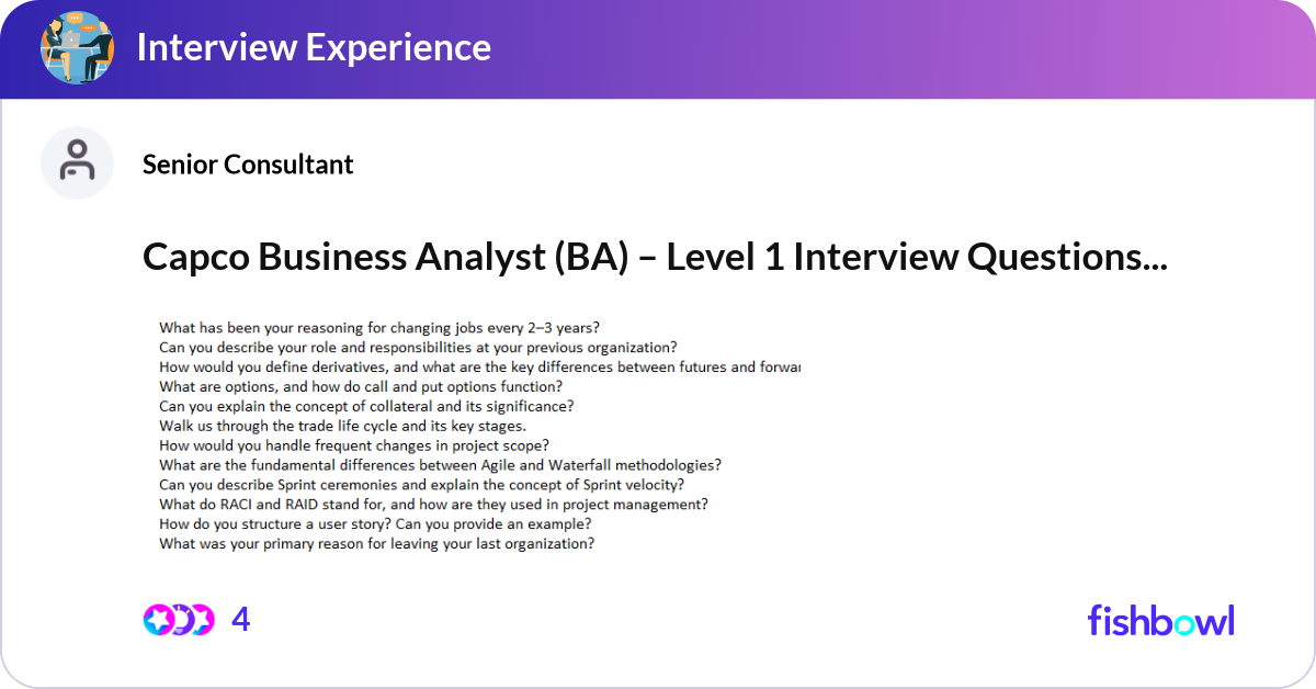 Capco Business Analyst (BA) – Level 1 Interview Qu... | Fishbowl