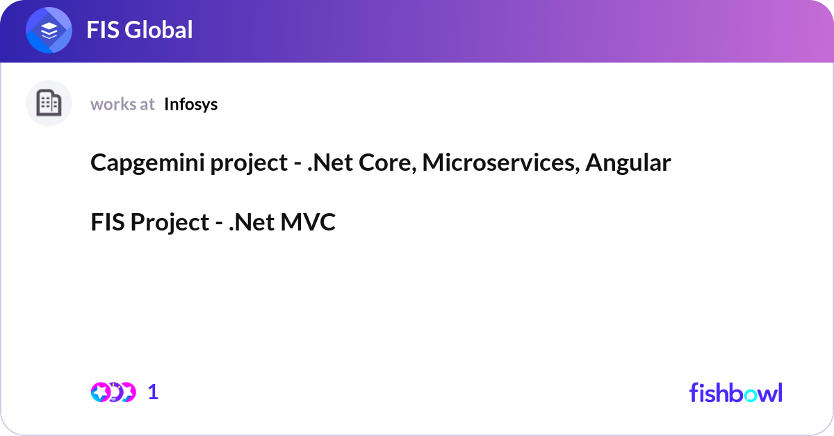 Capgemini project - .Net Core, Microservices, Angu... | Fishbowl