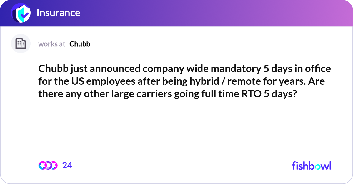 Chubb just announced company wide mandatory 5 days... | Fishbowl