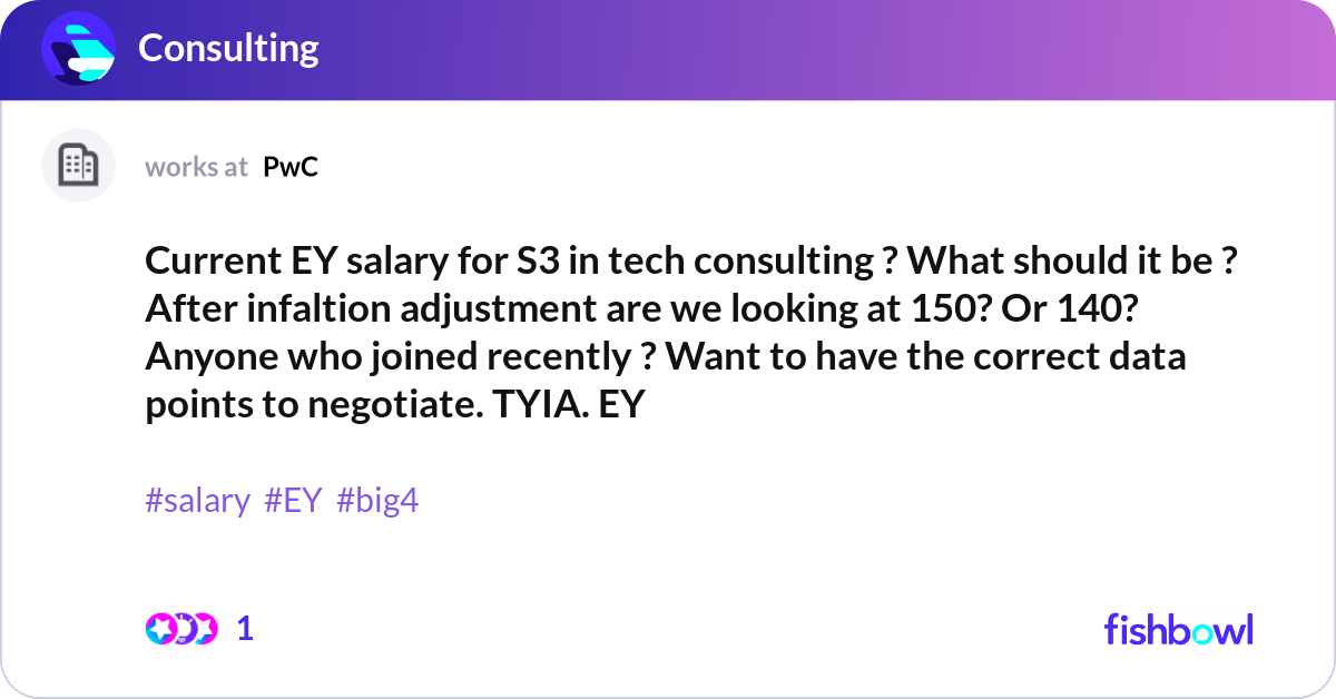 Current EY salary for S3 in tech consulting ? What... | Fishbowl