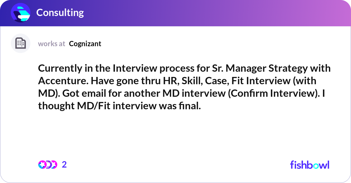 Currently in the Interview process for Sr. Manager... | Fishbowl
