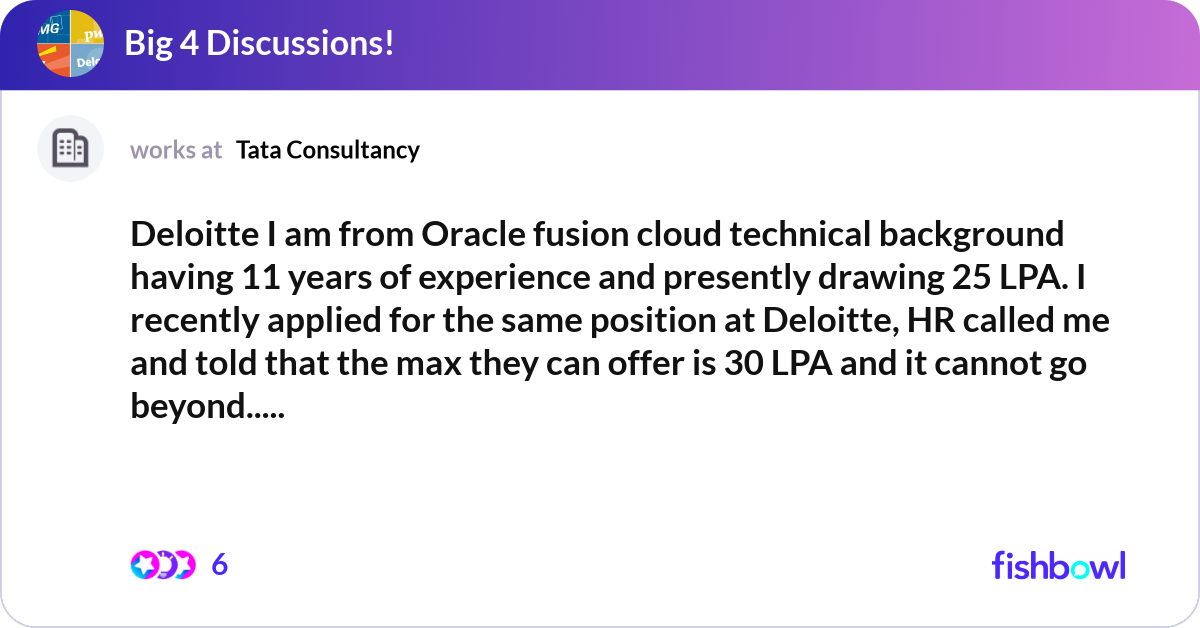 Deloitte I am from Oracle fusion cloud technical b... | Fishbowl
