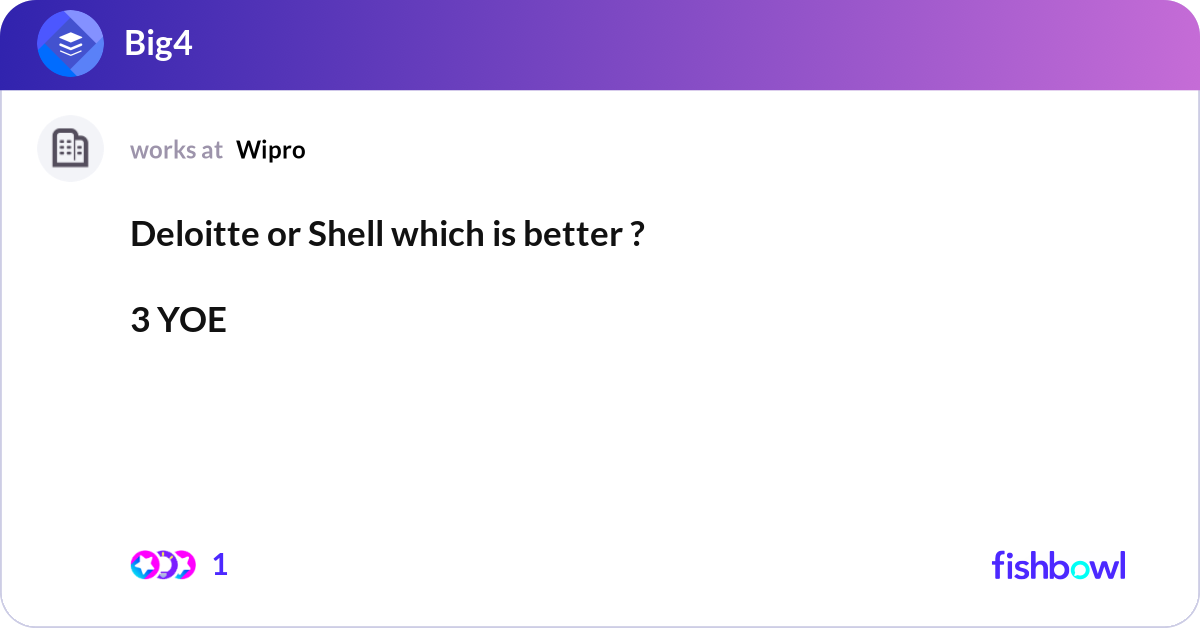 Shell Li Deloitte Deloitte or Shell which is better ? 3 YOE Data E... | Fishbowl