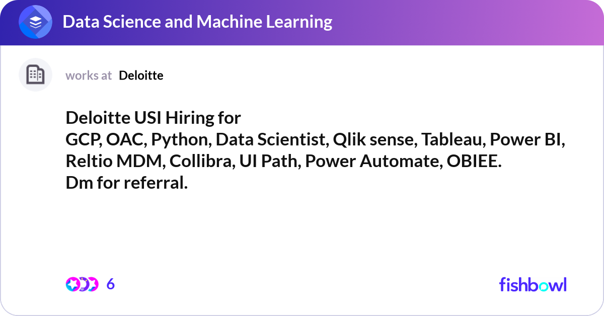 Deloitte USI Hiring for GCP, OAC, Python, Data Sci... | Fishbowl