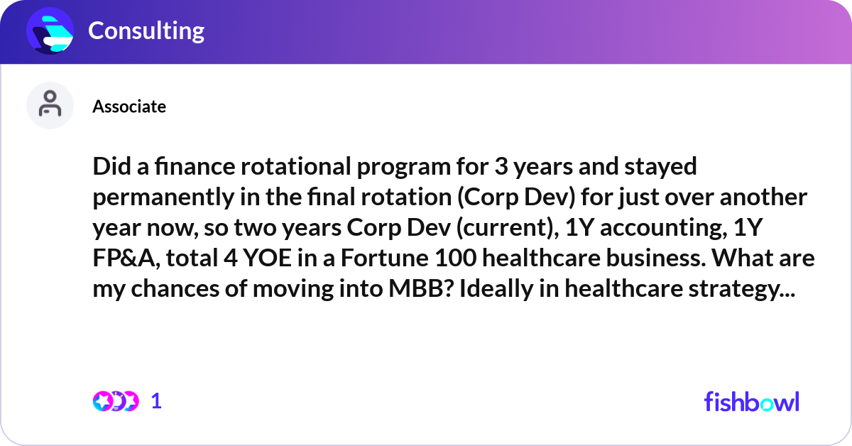 Corp Dev Components Did a finance rotational program for 3 years and s... | Fishbowl