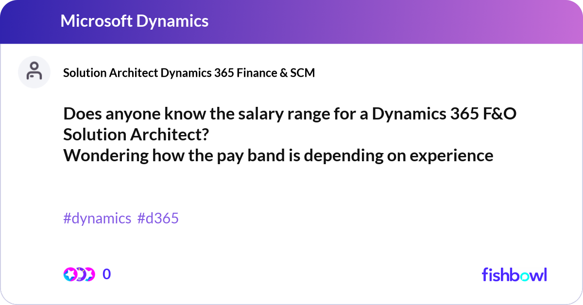 Does anyone know the salary range for a Dynamics 3... | Fishbowl