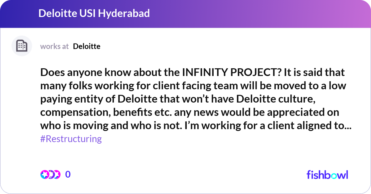 Does anyone know about the INFINITY PROJECT? It is... | Fishbowl