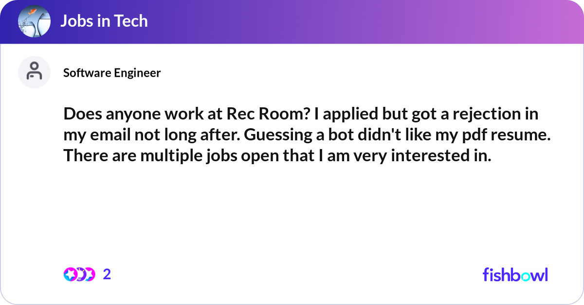 Does anyone work at Rec Room? I applied but got a ... | Fishbowl