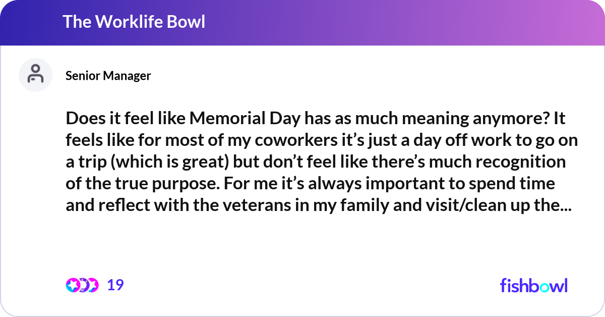 Does it feel like Memorial Day has as much meaning... | Fishbowl