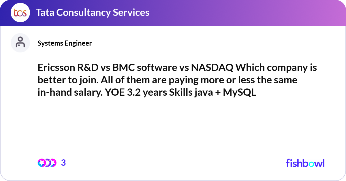 Ericsson R&D vs BMC software vs NASDAQ Which compa... | Fishbowl