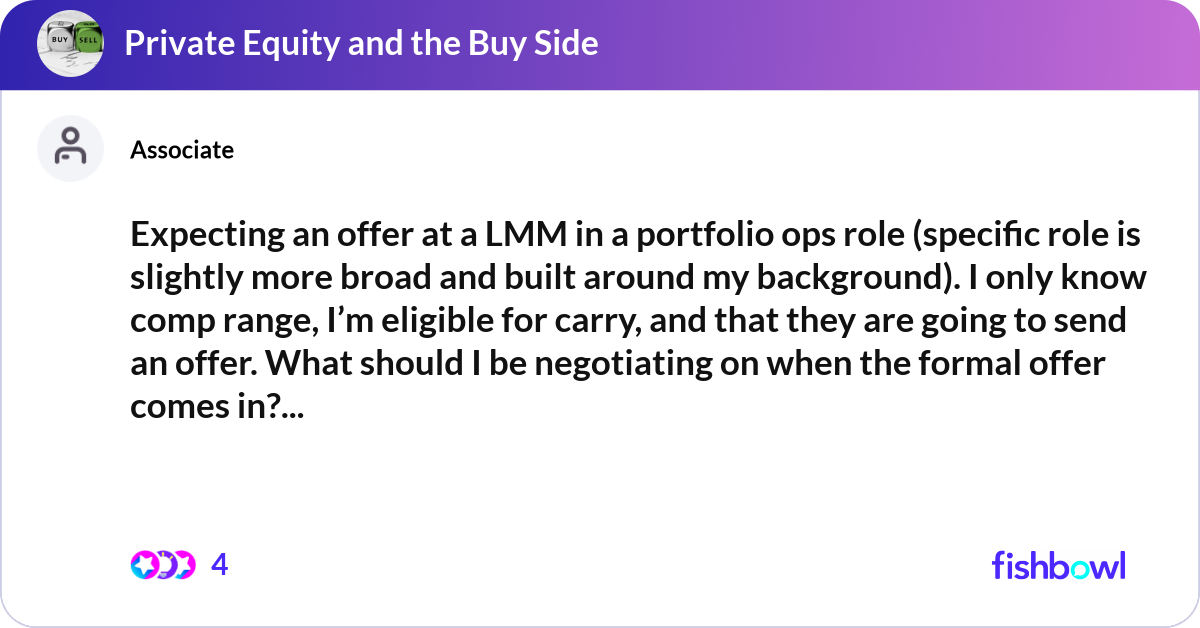 Lmm Background Expecting an offer at a LMM in a portfolio ops rol... | Fishbowl