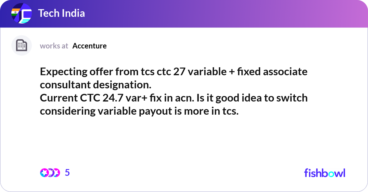 Expecting offer from tcs ctc 27 variable + fixed a... | Fishbowl