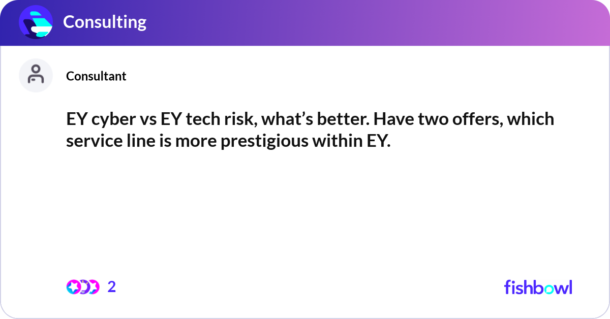 EY cyber vs EY tech risk, what’s better. Have two ... | Fishbowl