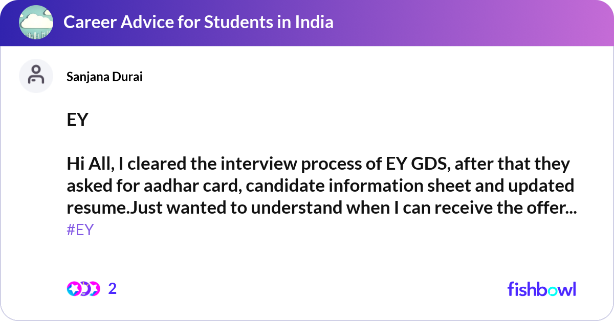 EY Hi All, I cleared the interview process of EY... | Fishbowl