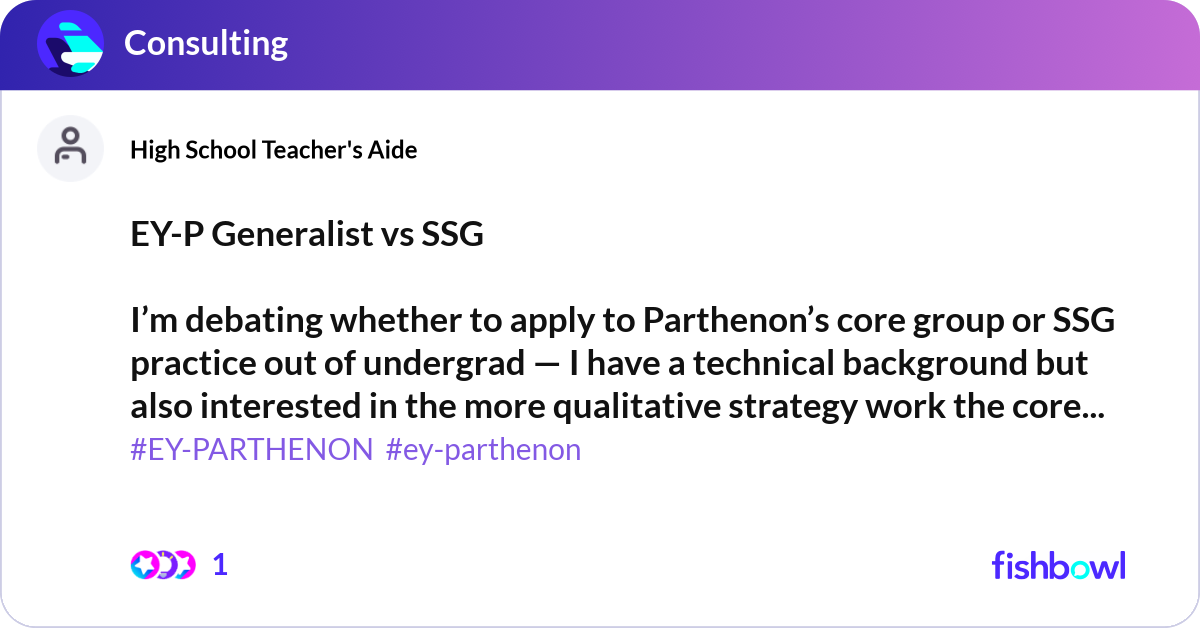 Ssg Core EY-P Generalist vs SSG I’m debating whether to ap... | Fishbowl