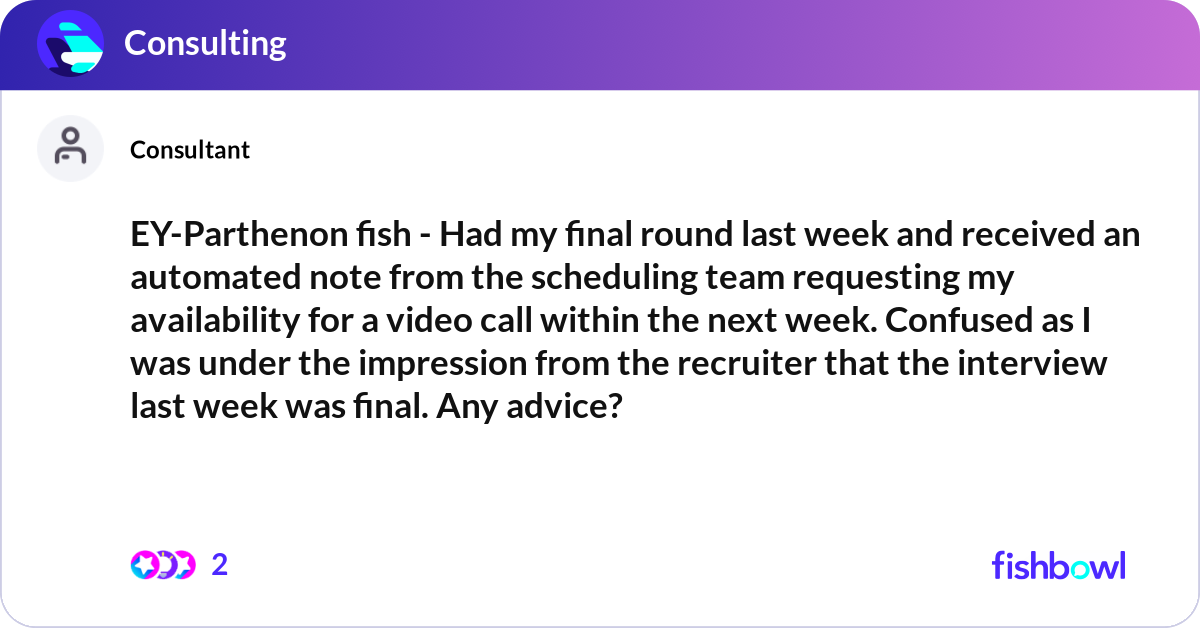 Round Parthenon EY-Parthenon fish - Had my final round last week... | Fishbowl