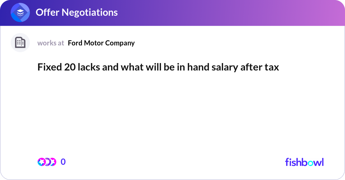 Fixed 20 lacks and what will be in hand salary aft... | Fishbowl