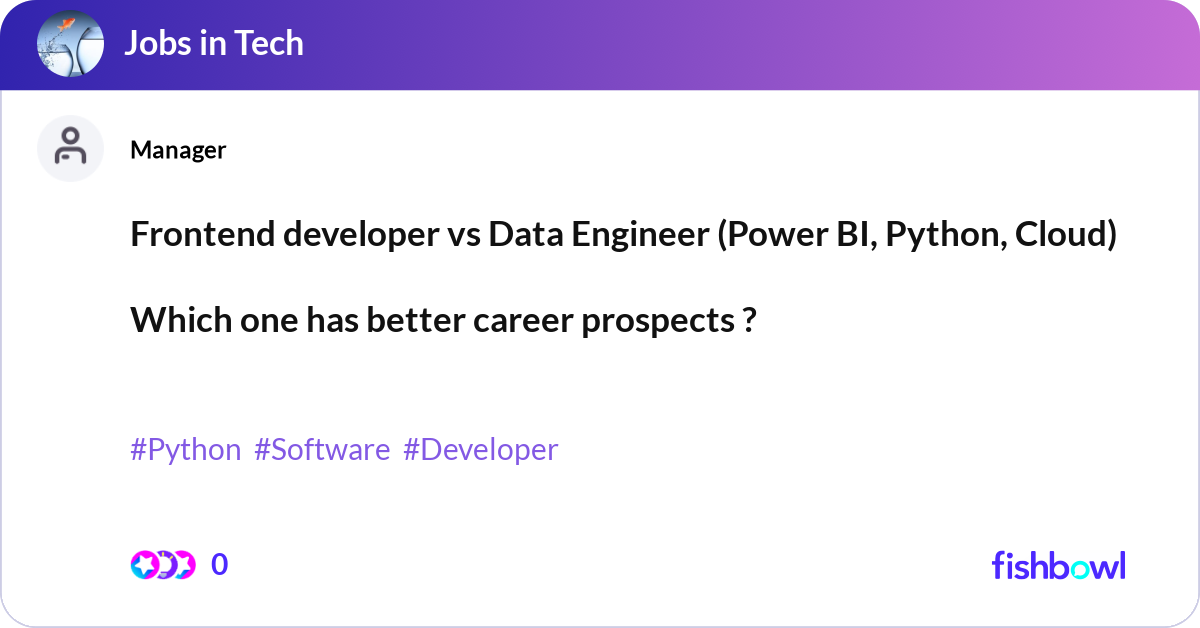 Frontend developer vs Data Engineer (Power BI, Pyt... | Fishbowl