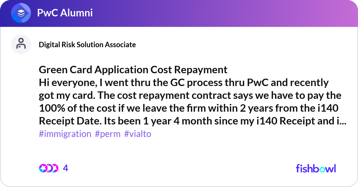 Green Card Application Cost Repayment Hi everyo... | Fishbowl