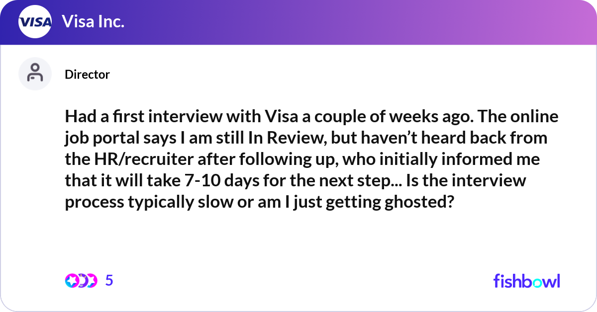 Had a first interview with Visa a couple of weeks ... | Fishbowl