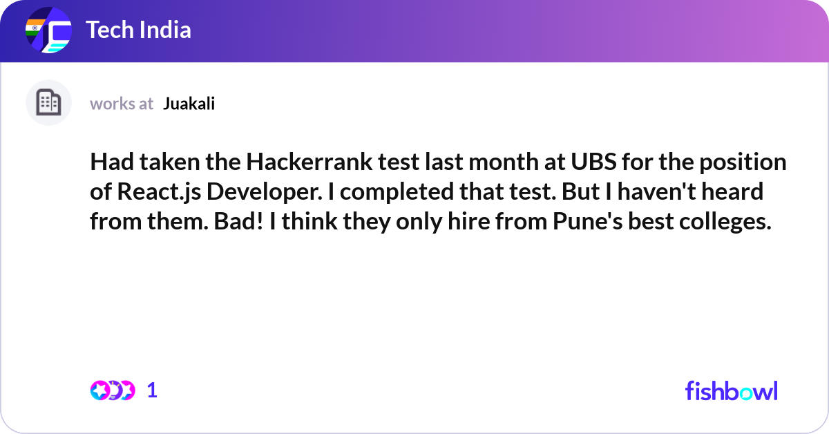 Hackerrank Example Test Had taken the Hackerrank test last month at UBS fo... | Fishbowl