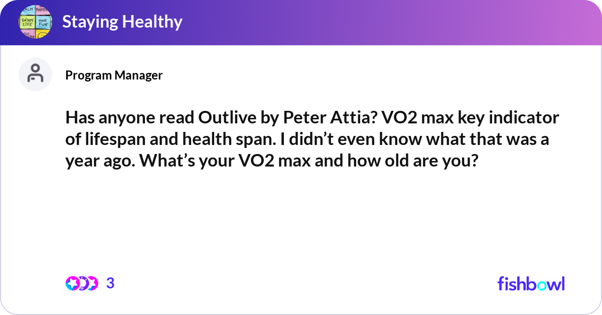 Has anyone read Outlive by Peter Attia? VO2 max ke... Fishbowl