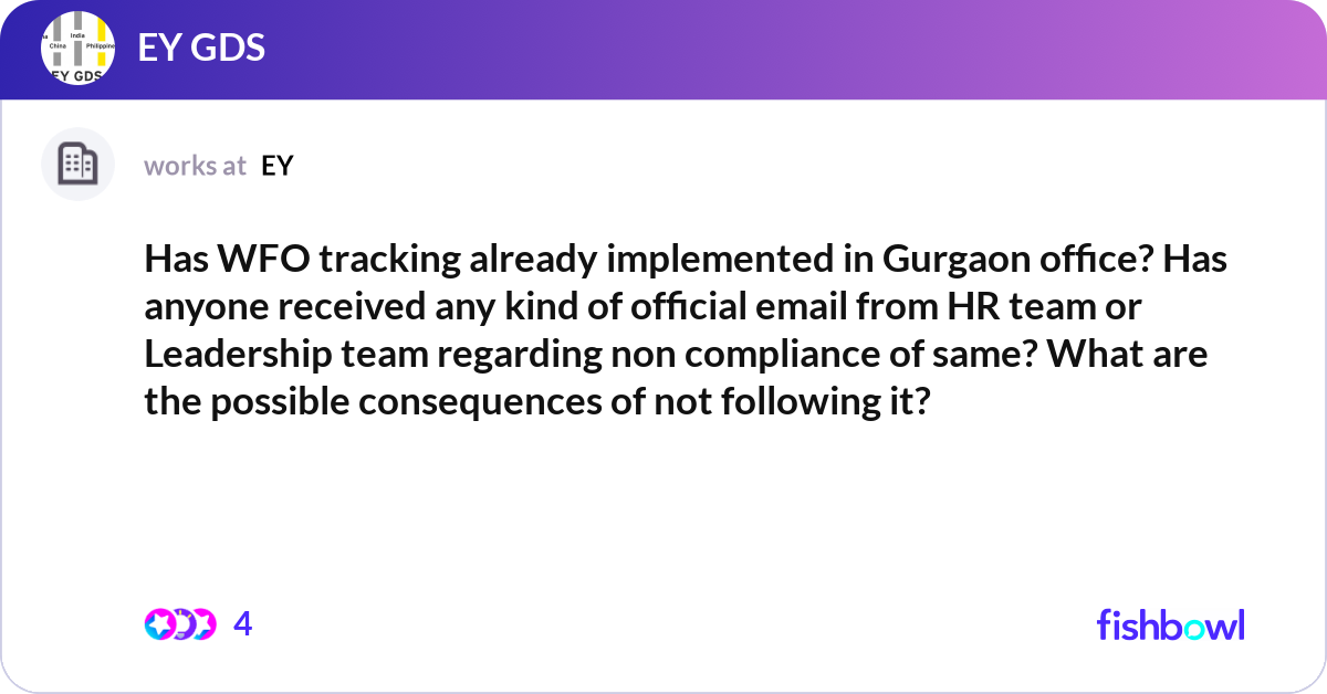 Has WFO tracking already implemented in Gurgaon of... | Fishbowl